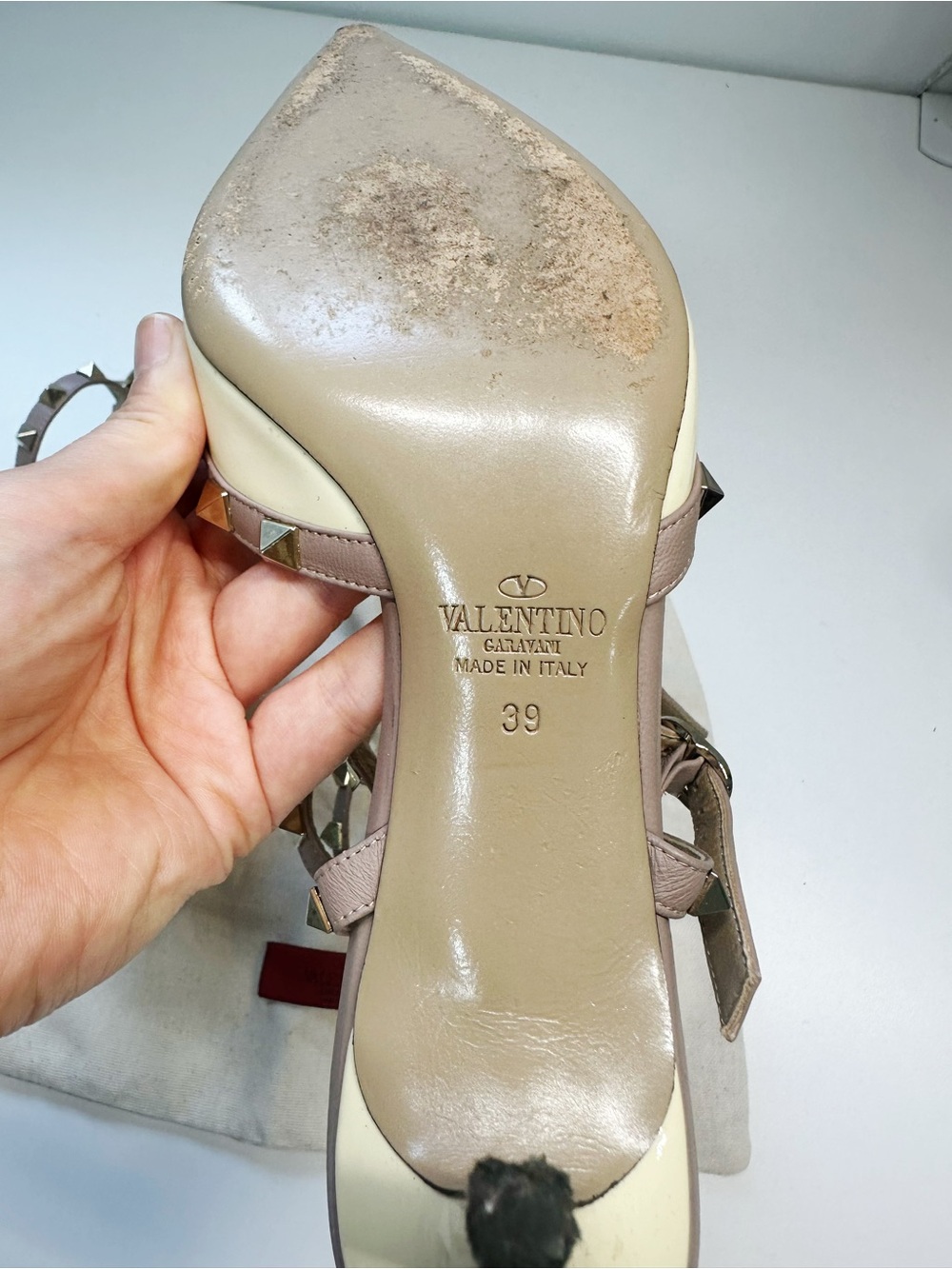 Valentino Ivory Patent Pointed Rockstud Ankle-Strap Pumps - Picture 9 of 9
